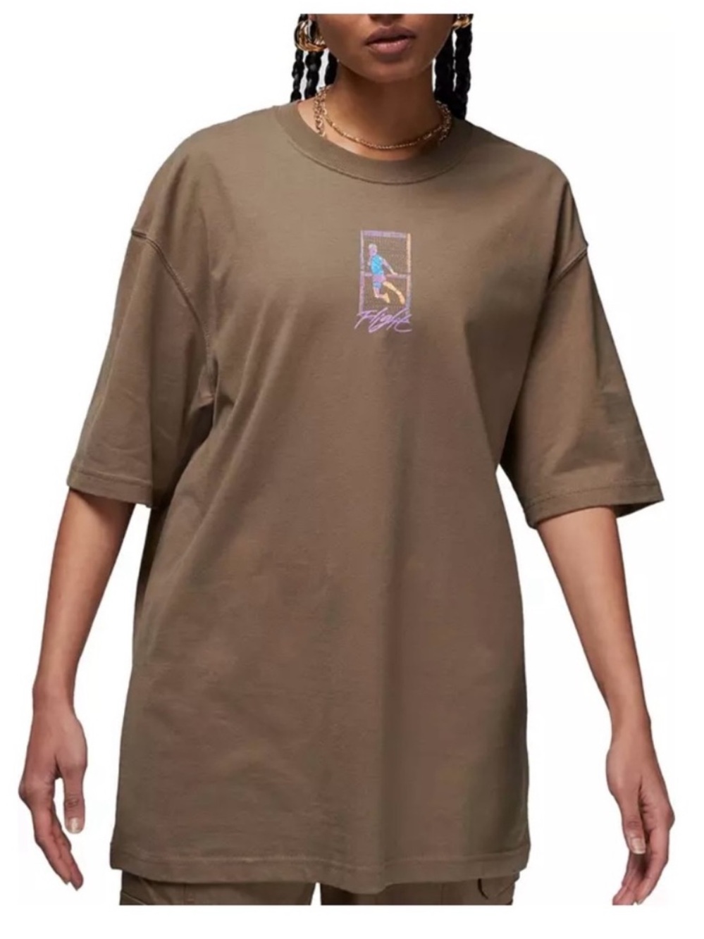 NWT Jordan Women's Flight Oversized Graphic Brown Tee , size Medium.